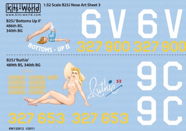 ���åĥ��� KW132012 1/32 B25J �ߥå����� -Corsica 340th BG 486 BS 'Bottoms -up II' (Tail 6V) 43-327900 - 340th BG 489th BS 'Ruthie' 43-27653 (Tail 9C) 
