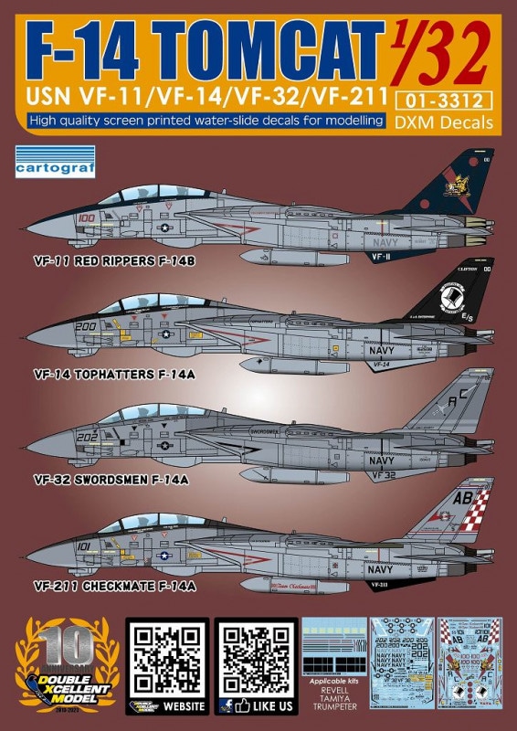 DXMǥ 01-3312 1/32 ꥫ F-14A/B ȥ७å VF-11/VF-14/VF-32/VF-211