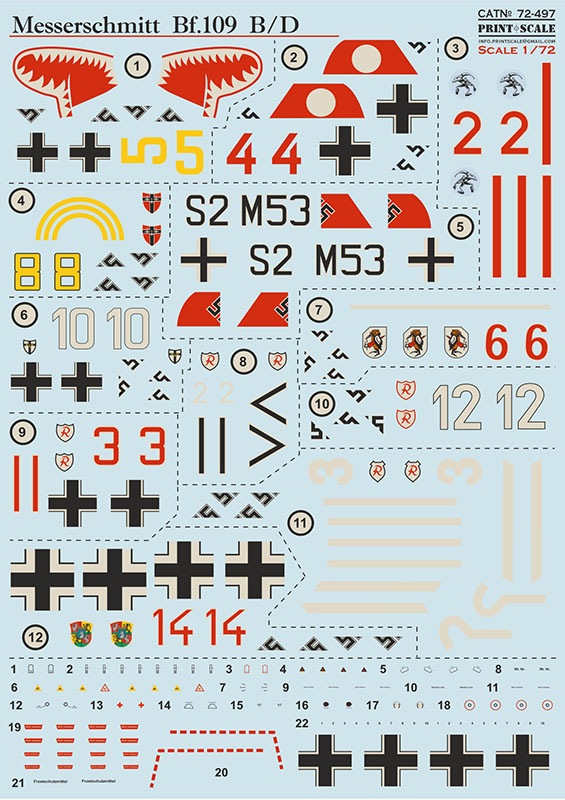 b.様 プリントスケール 72497 1/72 メッサーシュミット Bf-109 B-D | PRINT