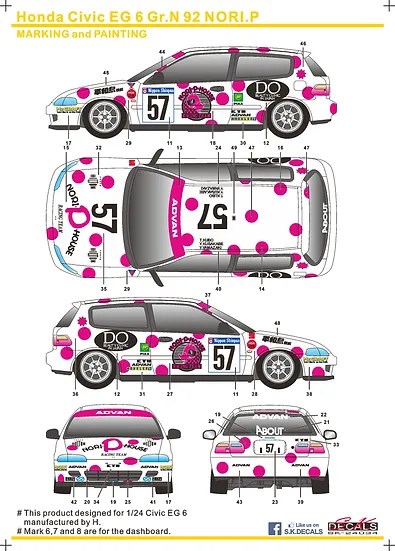 SKデカール SK24034 1/24 ホンダ シビック EG6 Gr.N 92 のりピー
