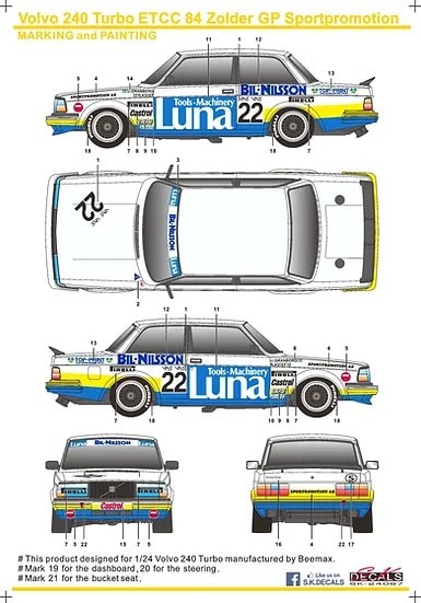 SKデカール SK24067 1/24 ボルボ 240 ターボ ETCC 84 Zolder GP