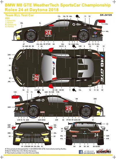 SKデカール SK24125 1/24 BMW M8 GTE IMSA スポーツカー選手権