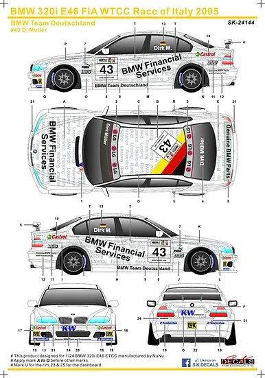SKデカール SK24144 1/24 BMW 320i E46 世界ツーリングカー選手権