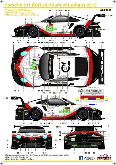 SK�ǥ����� 1/24 SK24186 �ݥ륷�� 911 RSR FIA �����ѵ����긢 �롦�ޥ�24���֥졼��  2018 �ݥ륷�� GT ������ #93 & #94