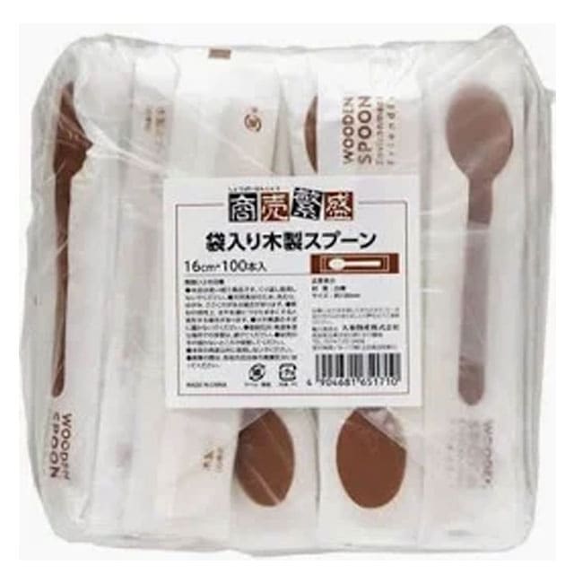 商売繁盛 袋入り木製スプーン16㎝（100本入）