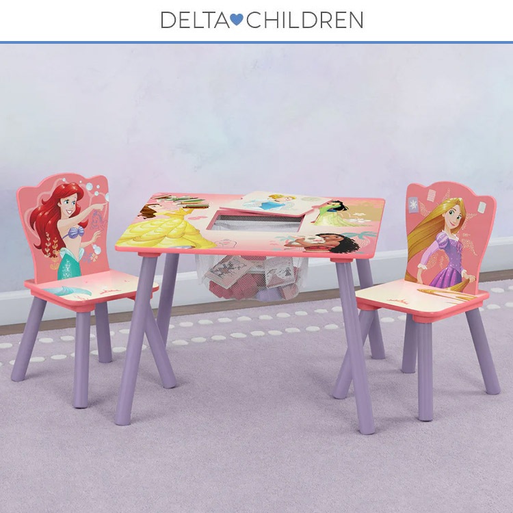 ディズニー プリンセス テーブル＆チェア 収納付き 3点セット サーモン
