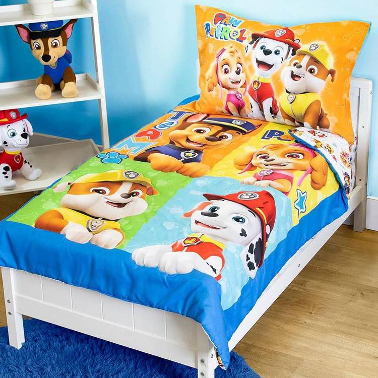 パウ・パトローラー 子供 寝具 4点 セット トドラーベッディング パウパト 子ども用 ベッドカバー 掛布団 シーツ 枕カバー