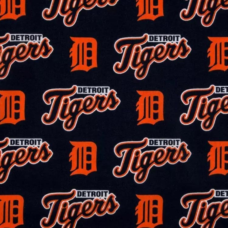 送料無料/ 10cm単位 続けてカット MLB デトロイト タイガース ロゴ メジャーリーグ 149cm 大判 公式 生地 野球 総柄 コットン プリント 布 手芸 輸入