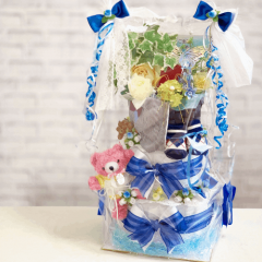 2段 おむつケーキ男の子 ブライトブルー