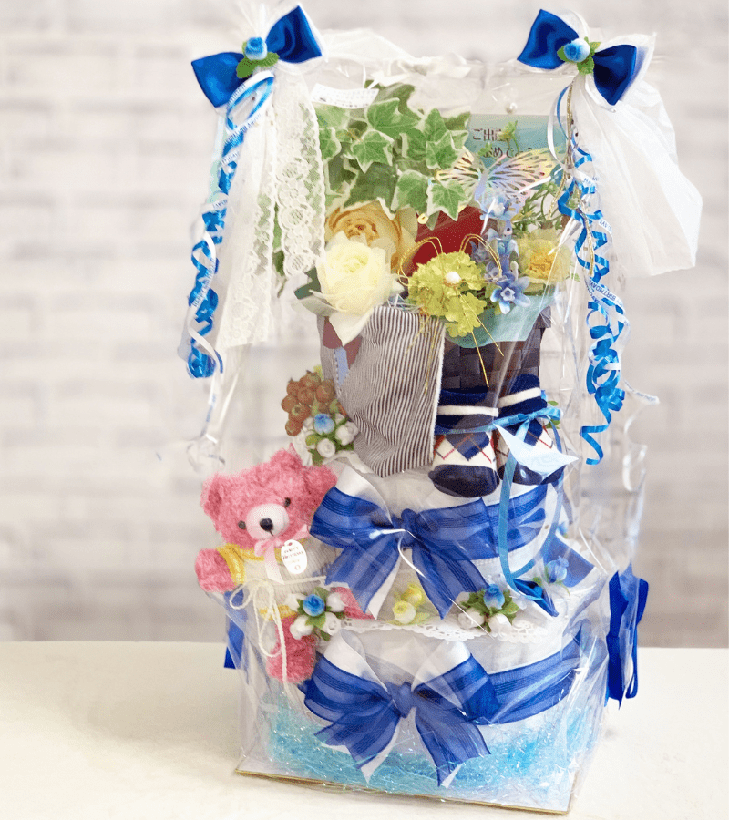 2段 おむつケーキ男の子 ブライトブルー