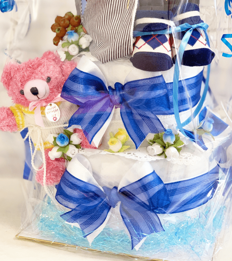 2段 おむつケーキ男の子 ブライトブルー