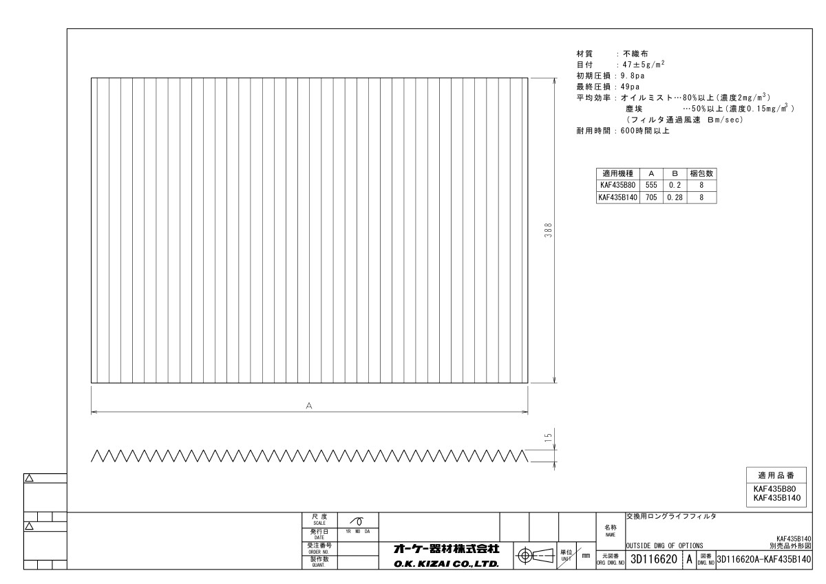 ダイキン DAIKIN エアコン 交換用ロングライフフィルタ KAF435B140