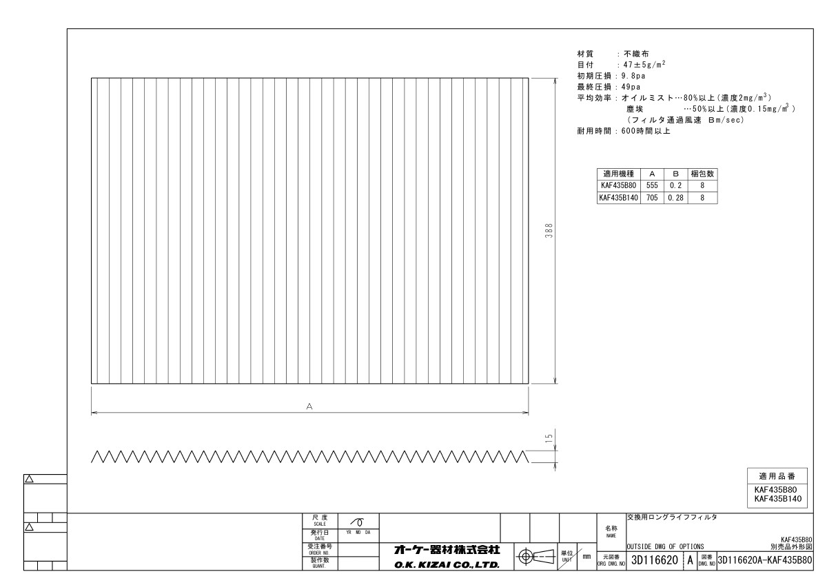 ダイキン DAIKIN エアコン 交換用ロングライフフィルタ KAF435B80