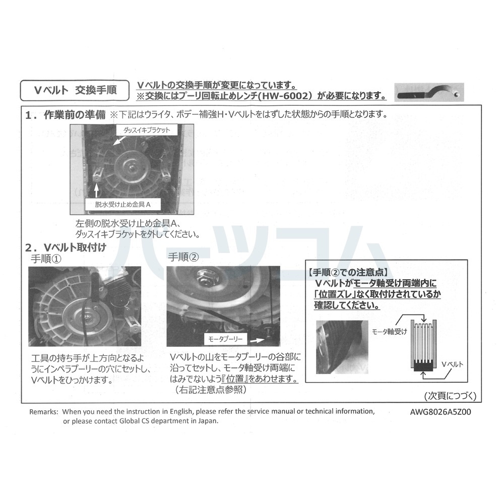 在庫あり】パナソニック Panasonic 洗濯乾燥機 Vベルト AXW0412A5Z00