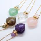 【天然石 ハート Cタイプ 香水瓶 ネックレス】香水 球体キャップ ステンレスチェーン アクセサリー アロマ ペンダント パワーストーン 水晶 ローズクォーツ アメジスト スモーキークォーツ フローラ