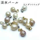 【日本製】ペンダントトップ 1個 淡水パール 約8x10mm バロック ステンレス ゴールド シルバー 天然石 一粒 真珠 アカネ 金属アレルギー対応 自社工場制作 自社管理|ペンダントトップ|天然石