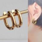 サージカルステンレス【55. オーバル フープ ピアス ゴールド】 23x19mm 1ペア 金属アレルギー対応 ステンレス ワンタッチ つけっぱなし 変色しにくい|ピアス|ジュエリー・アクセサリー