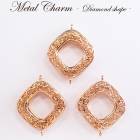 メタルチャーム 【142.ひし形 透かし 1個入り】◆K24メッキ　金属チャーム【約25.8mm×約20.5mm カンつき パーツ ばら売り】【卸価格】｜ ハンドメイド　チャーム 手作り 手芸 ゴール