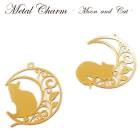 メタルチャーム 【151.月とねこ(リーフ) 1個入り】 透かし ゴールド 金 ムーン 三日月 ねこ 猫 長毛 葉っぱ ネックレス【ばら売り】 ハンドメイド 手作り DIY 国内発送|メタルチャーム|