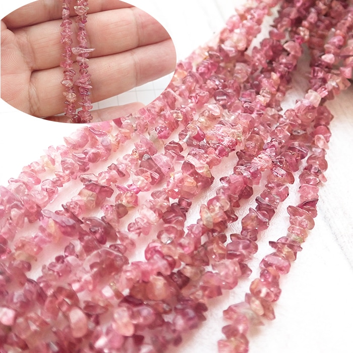 新品☆ハンドメイド素材☆トルマリン天然石☆サザレ　連 約80cm さざれ 連】【ピンクトルマリン】粒サイズ約3-5mm サザレ