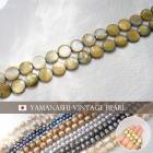 ヴィンテージ シェルビーズ 連【VT20】39cm  イエローandグリーン コイン 約11mm ムラ染め 貝ビーズ ヴィンテージビーズ ビンテージ 日本製 高品質 真珠貝 アクセサリー ハンドメイド