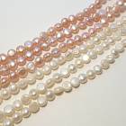 【212. 淡水パール ポテト 連】約6*5ｍｍ 1本（約40cm）ホワイト ピンク 国内発送  淡水真珠