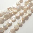 【233. コイン淡水パール ビーズ】 約10mm/粒 半連 長さ 約18cm ホワイト 国内発送 淡水真珠|パール|天然石アイテム