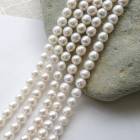【255. セミラウンド【3A】 淡水パール ビーズ 連】サイズ  約5.8mm粒   ホワイト 真珠 ニアラウンド|パール|天然石アイテム