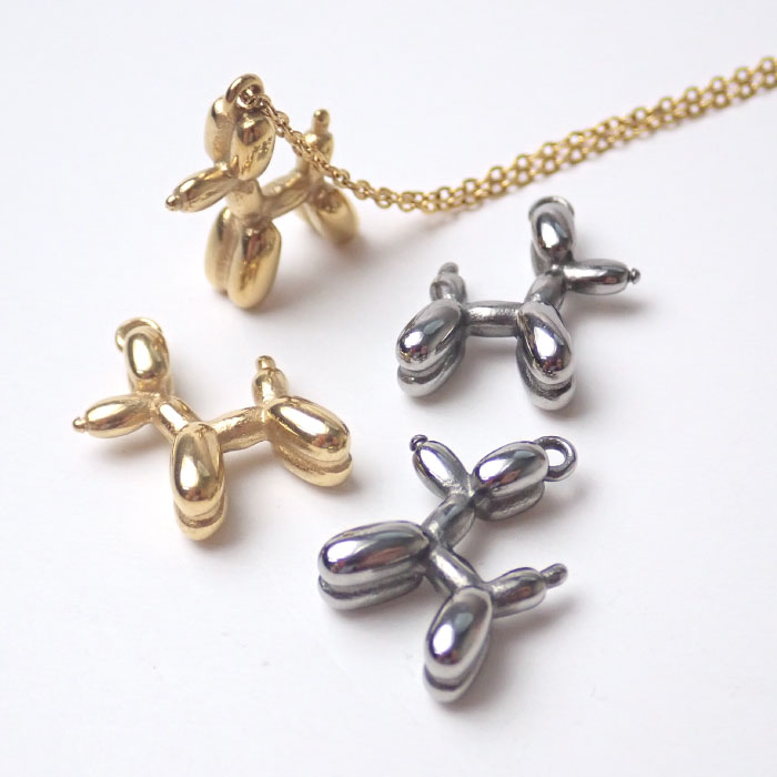 ステンレス製 チャーム バルーンアニマル 犬 ドッグ ゴールド シルバー