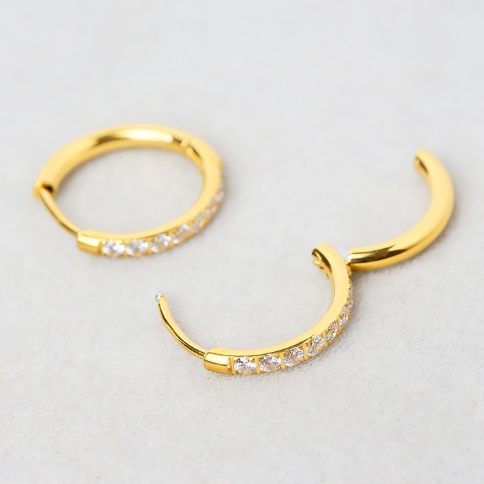 ステンレス製】ジルコニア付き フープピアス 3サイズ CZ 金属