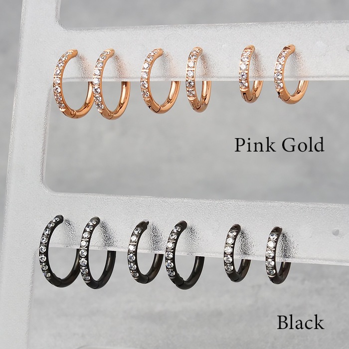 ステンレス製】ジルコニア付き フープピアス 3サイズ CZ 金属