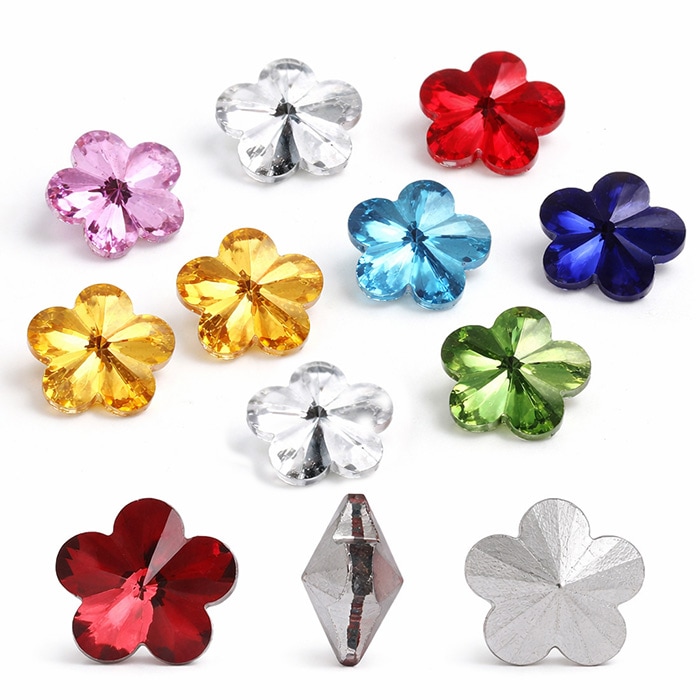 フラワーガラスパーツ】約10mm メッキガラス 花 10個売り カラフル