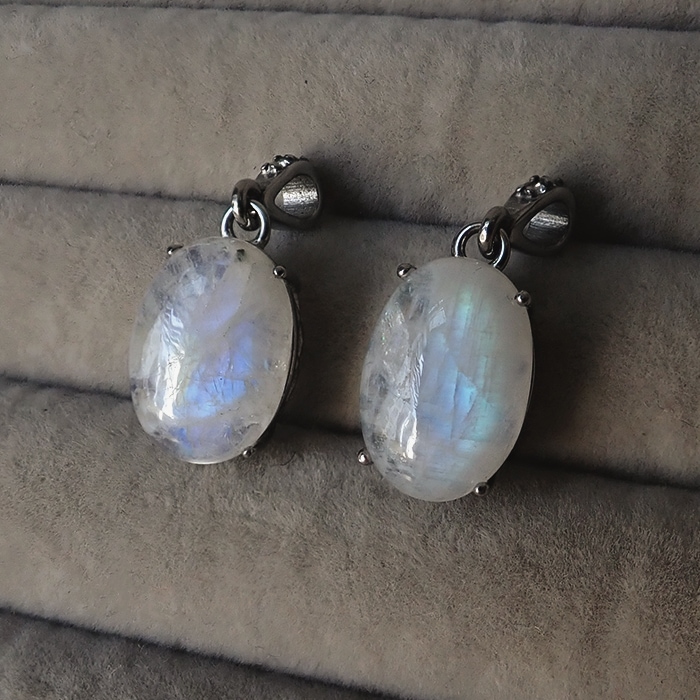 金属アレルギー対応 ムーンストーン スリランカ産 ステンレス オーバル