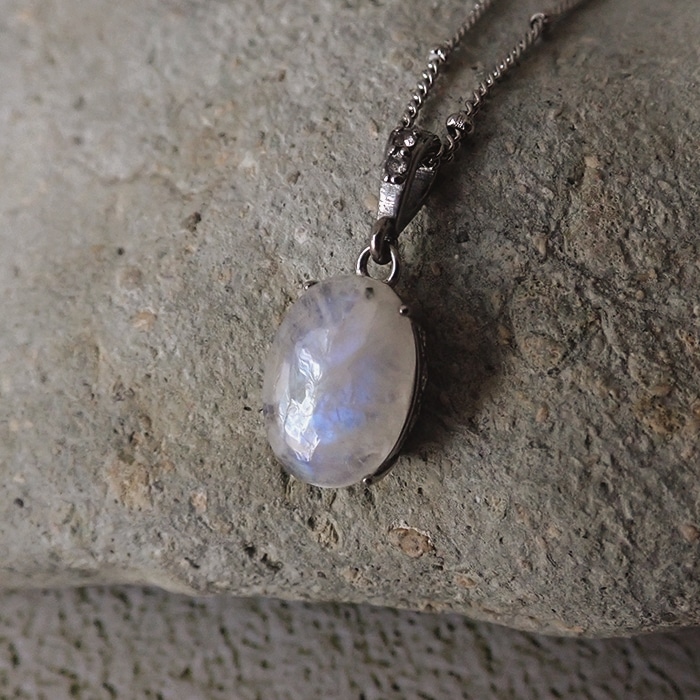 金属アレルギー対応 ムーンストーン スリランカ産 ステンレス オーバル