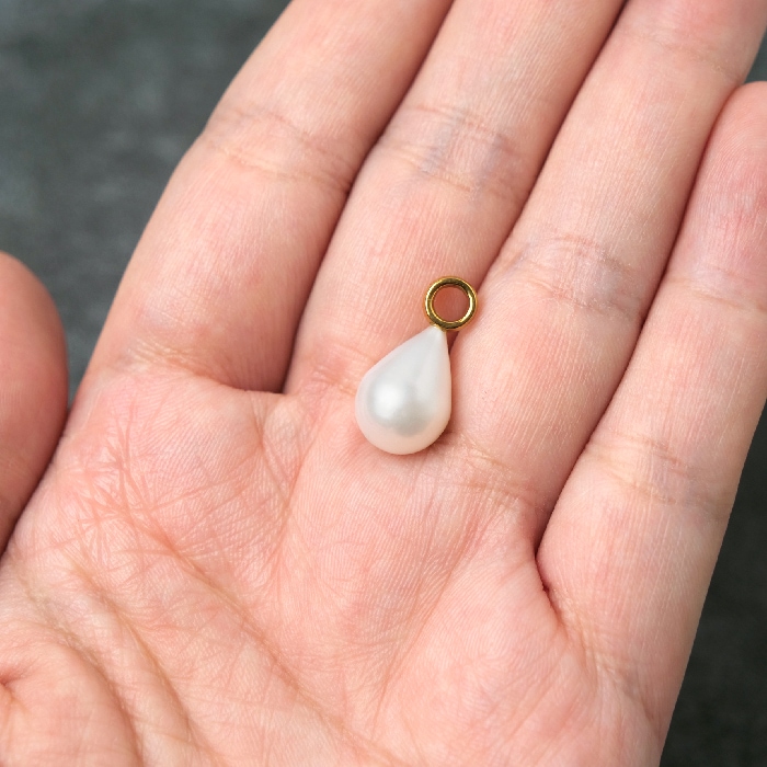 淡水パール チャーム ドロップ 1個 約18mm ステンレス ゴールド p