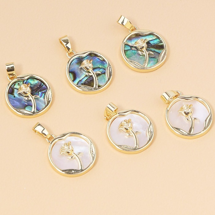 109】アバロンシェル ホワイトシェル ペンダントトップ ローズ バラ