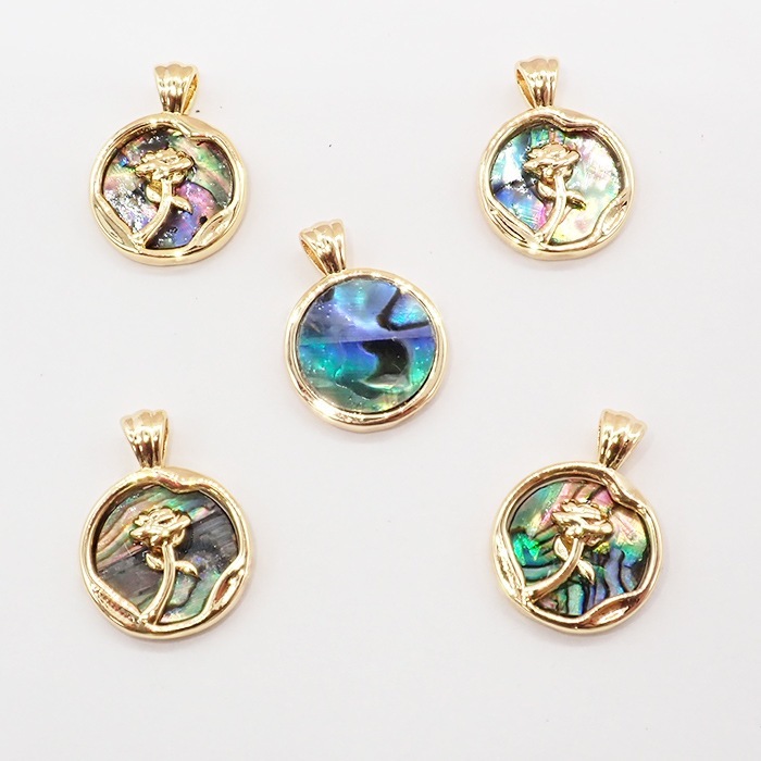 109】アバロンシェル ホワイトシェル ペンダントトップ ローズ バラ