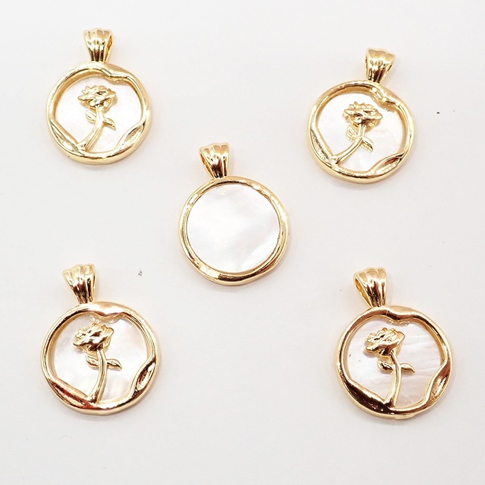 109】アバロンシェル ホワイトシェル ペンダントトップ ローズ バラ