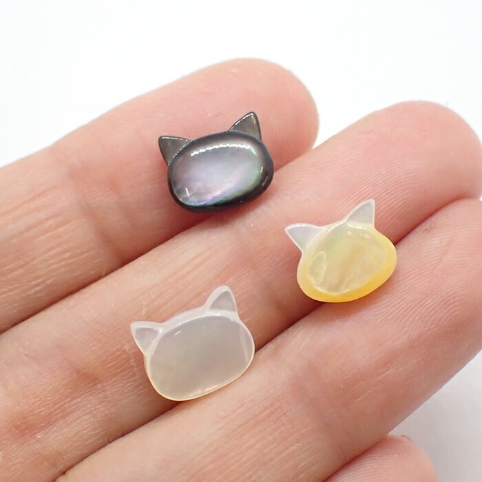 ★ご売約済み★　マザーパール　ねこビーズA  ハンドメイド素材 シェルパーツ 73. ねこ 縦穴 横穴 ビーズ 10x8mm 1個売り 猫 ネコ