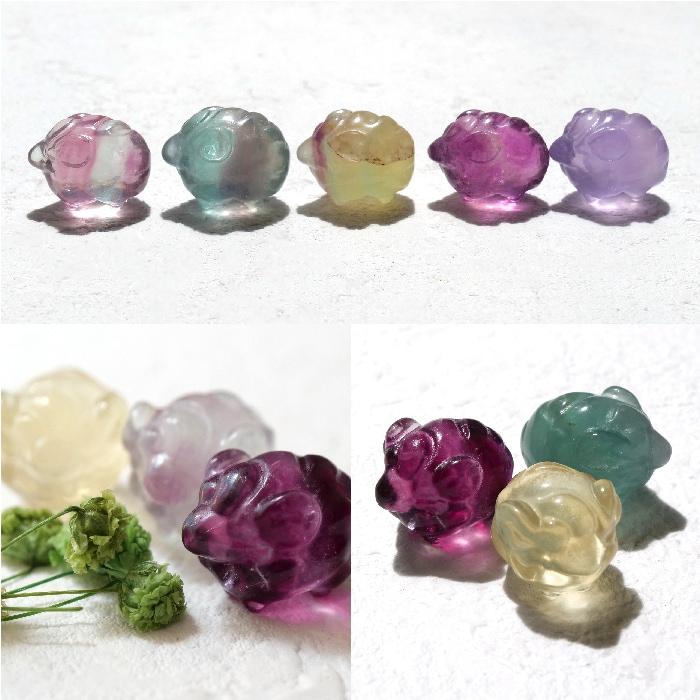 干支 羊 置物 天然石 フローライト 1個 17mm パープル グリーン