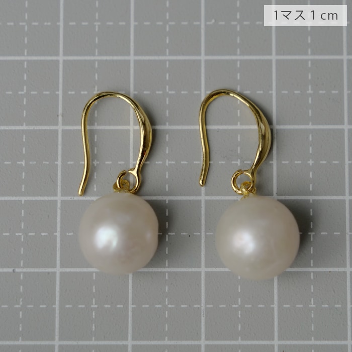 大粒パールピアス 13mm 淡水パール K18GP フックピアス シンプル