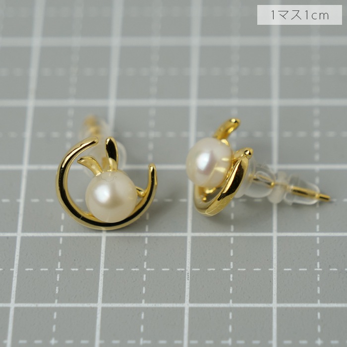 銅製/S925製】うさぎ ピアス 兎 淡水パール 6mm ホワイト 動物モチーフ