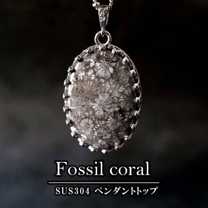 フォッシルコーラル ペンダントトップ【オーバル/ドロップ】【1個