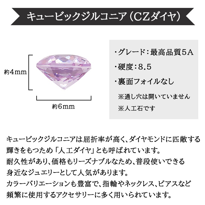 最高品質5Aグレード】キュービックジルコニア 【19-1. ラウンドカット