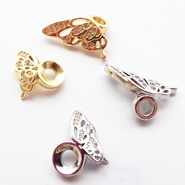 蝶々ロンデル【1ペア 左右セット】ゴールド シルバー 天然石 数珠