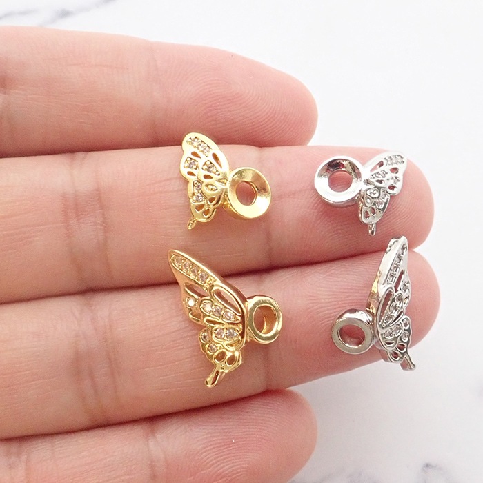 蝶々ロンデル【1ペア 左右セット】ゴールド シルバー 天然石 数珠