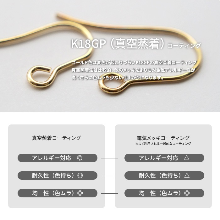 サージカルステンレス製 フックピアス 【44】 ゴールド 50個 2サイズ