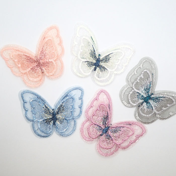レース パーツ【27.ダブル蝶々 大 5個売り】バタフライ チョウ 刺繍 蝶