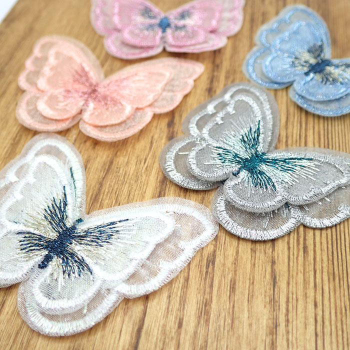 レース パーツ【27.ダブル蝶々 大 5個売り】バタフライ チョウ 刺繍 蝶