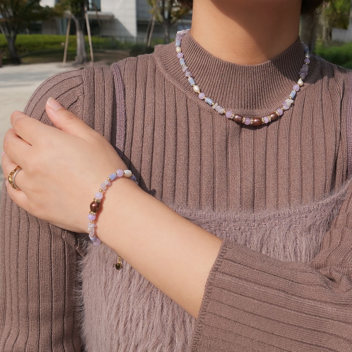 Gemelise ジェメリース 淡水パール×天然石（アメジスト/メノウ